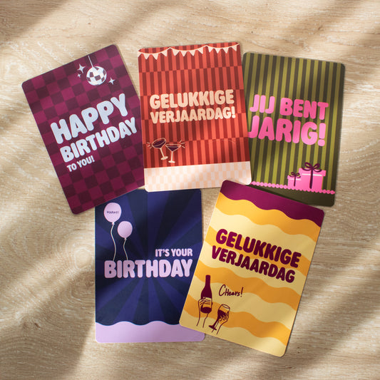 Verjaardagskaartjes - set 5 stuks